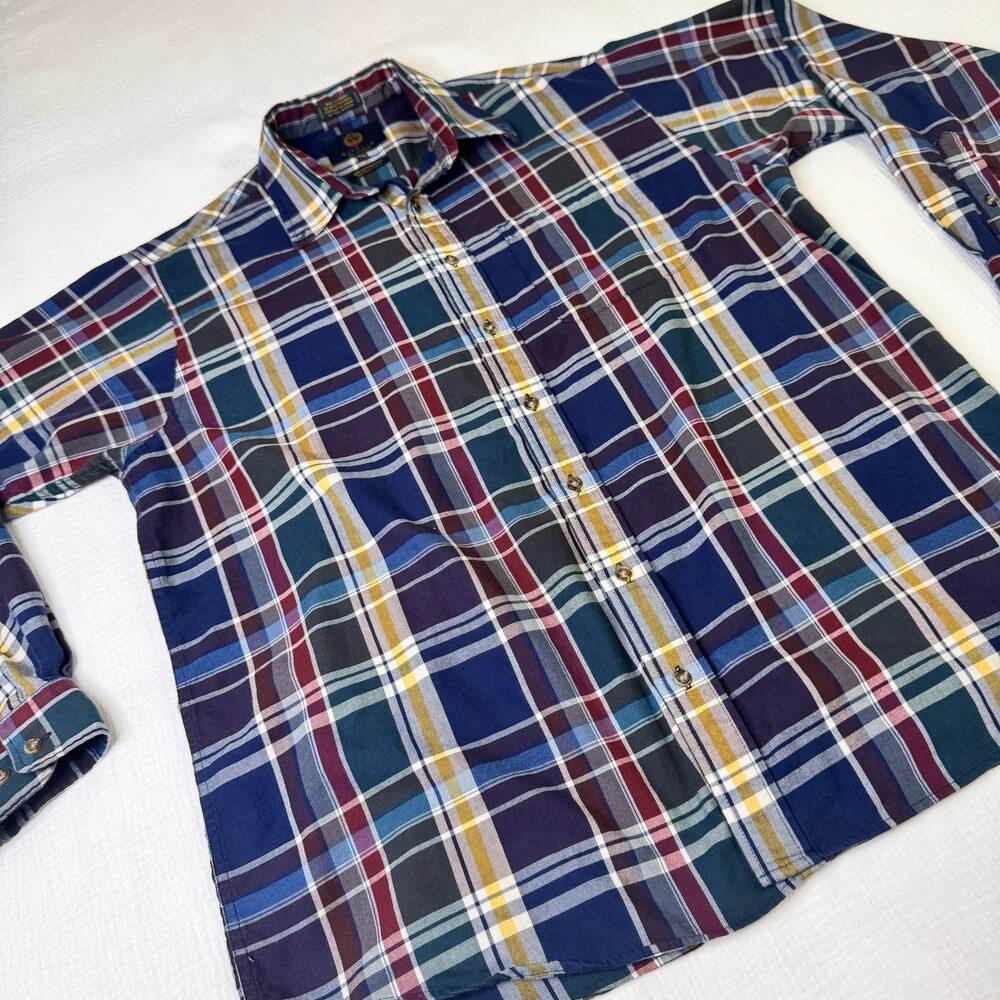 Viyella Plaid Button Down Shirt Blue Burgundy Men’s XL Cotton Wool Casual Preppy - Picture 4 of 14